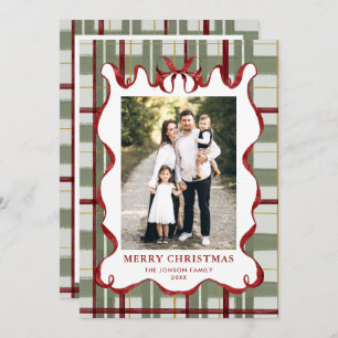 Vintage Velvet Christmas Red Bow Coquette 5 Photo Holiday Card