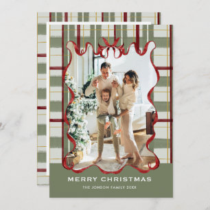 Vintage Velvet Christmas Red Bow Coquette 5 Photo Holiday Card