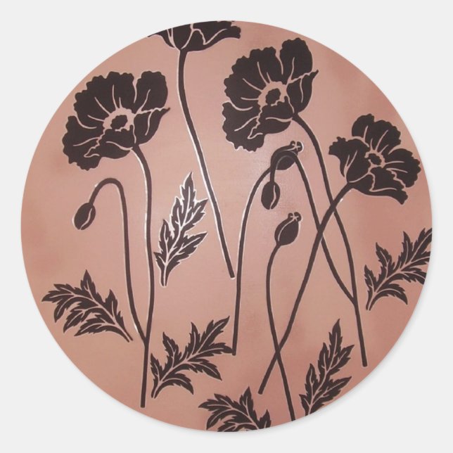 Vintage Velvet Poppies Classic Round Sticker (Front)