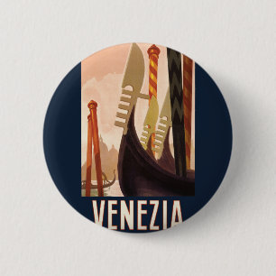 Vintage Venezia Italy Travel Art Venice Gondola 6 Cm Round Badge