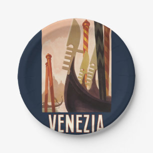 Vintage Venezia Italy Travel Art Venice Gondola Paper Plate