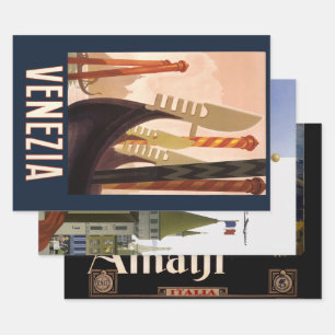 Vintage Venezia Italy Travel Art Venice Gondola Wrapping Paper Sheet