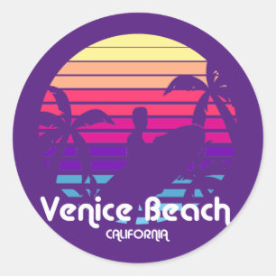 Vintage Venice Beach California Sunset Classic Round Sticker