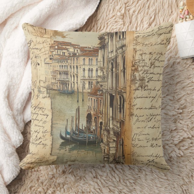 Vintage Venice Canal with Handwritten Script Cushion (Blanket)