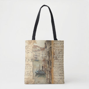 Vintage Venice Canal with Handwritten Script Tote Bag