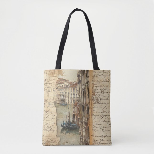 Vintage Venice Canal with Handwritten Script Tote Bag (Front)
