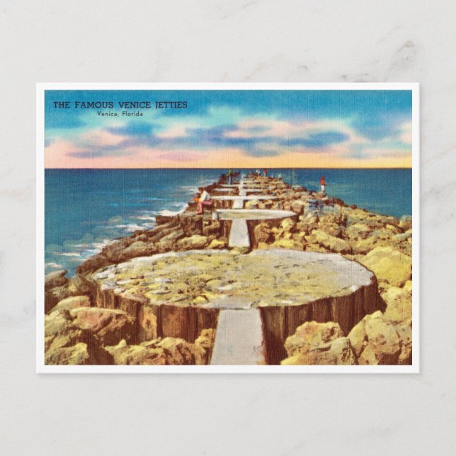 Vintage Venice, Florida, jetty ocean scene Postcard (Front)