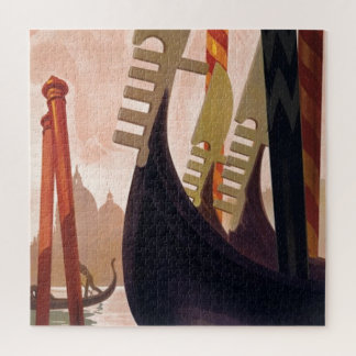 Vintage Venice Gondolas Travel Illustration Art Jigsaw Puzzle