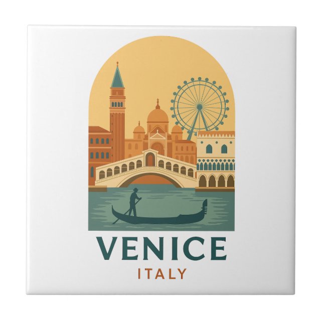 Vintage Venice Italy Ceramic Tile – Retro Gondola  (Front)