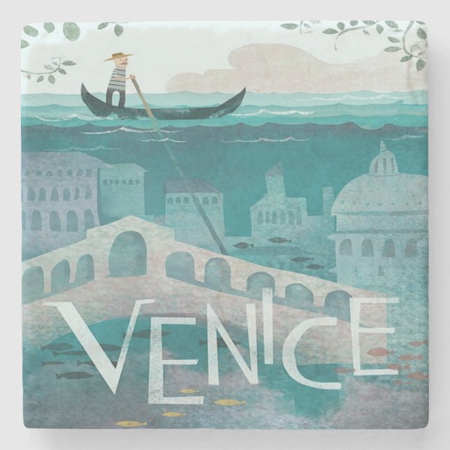 Vintage Venice Italy Gondala Scenic Travel Stone Coaster (Front)