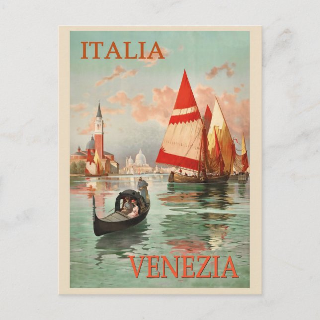 Vintage Venice Italy Gondola Boat Travel Postcard (Front)