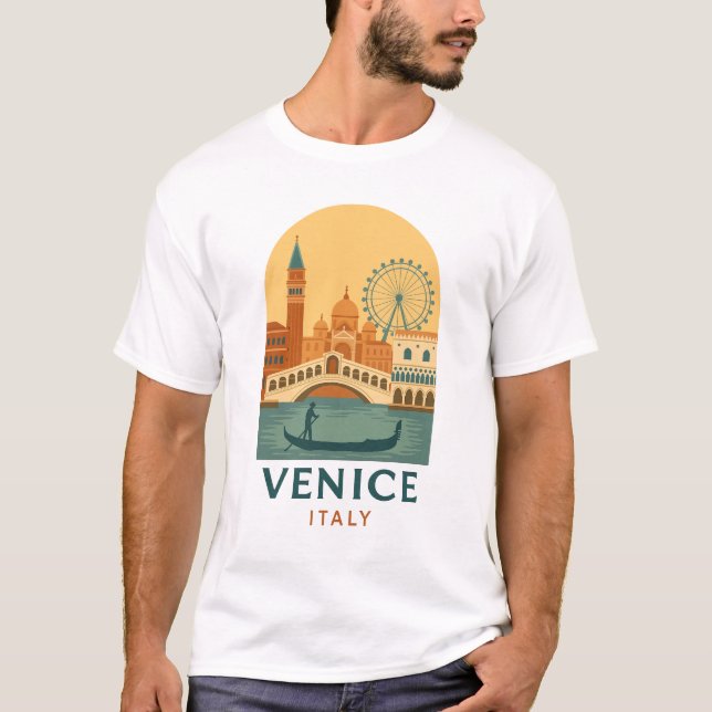 Vintage Venice Italy Gondola Retro Travel T-Shirt  (Front)