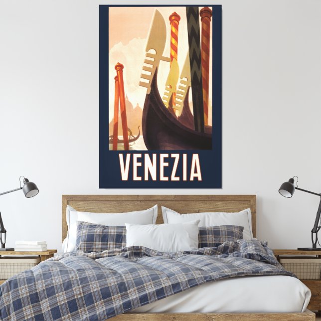 Vintage Venice Italy Gondola Travel Canvas Print (Insitu(Bedroom))