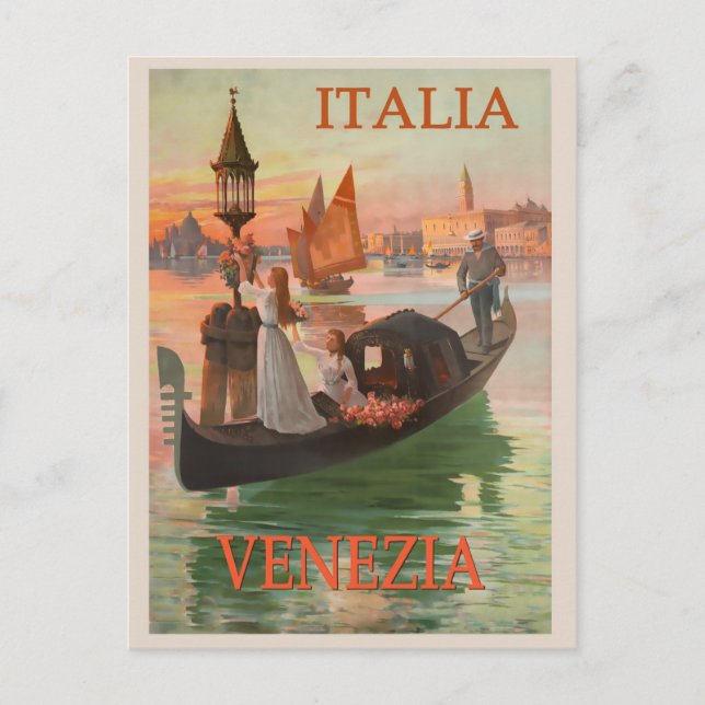 Vintage Venice Italy Gondola Travel Postcard (Front)