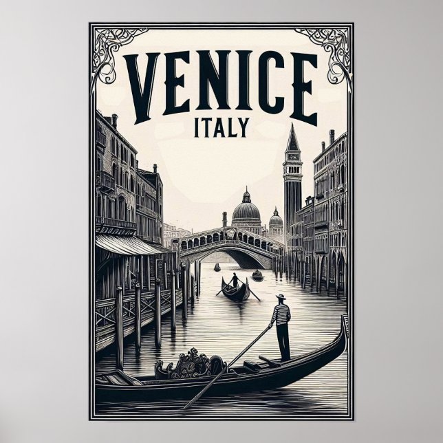 Vintage Venice Italy Gondola Travel Poster (Front)
