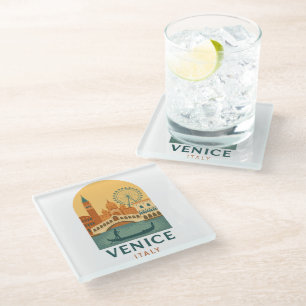 Vintage Venice Italy  – Retro Gondola Glass Coaster