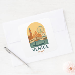 Vintage Venice Italy Travel Gondola and City Retro Square Sticker