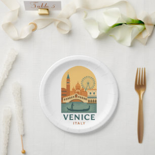 Vintage Venice Italy Travel Paper Plates – Retro