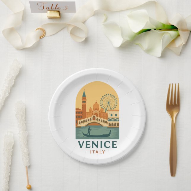 Vintage Venice Italy Travel Paper Plates – Retro (Wedding)