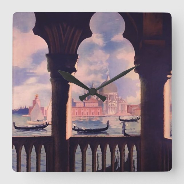 Vintage Venice Italy Travel Square Wallclock (Front)