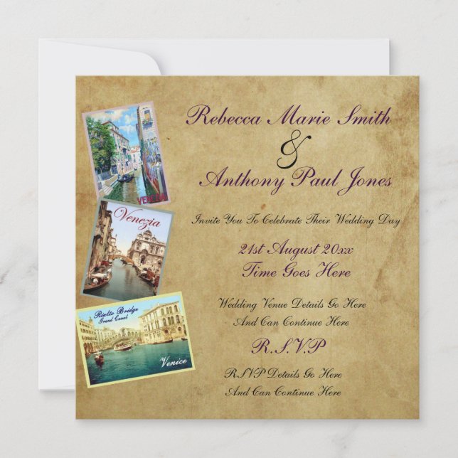 Vintage Venice Wedding Invitations (Front)