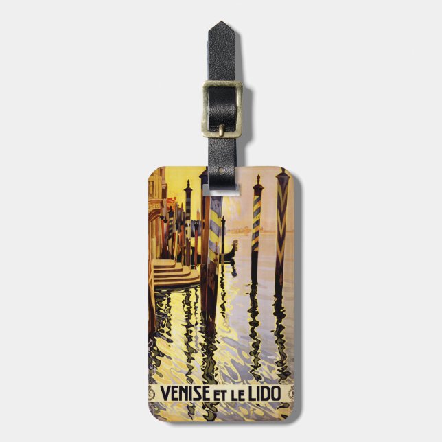 Vintage "Venise et le Lido" custom luggage tag (Front Vertical)