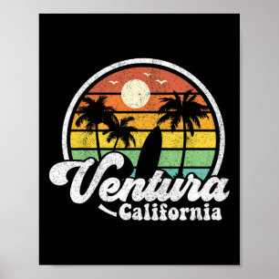 Vintage Ventura Beach California Ca Surfing Retro Poster