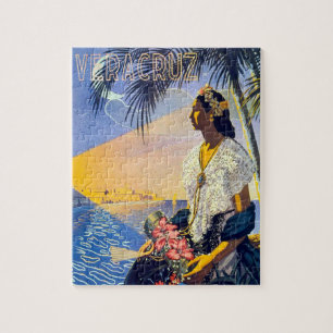 Vintage Vera Cruz Mexican Travel Tourism Artwork Jigsaw Puzzle