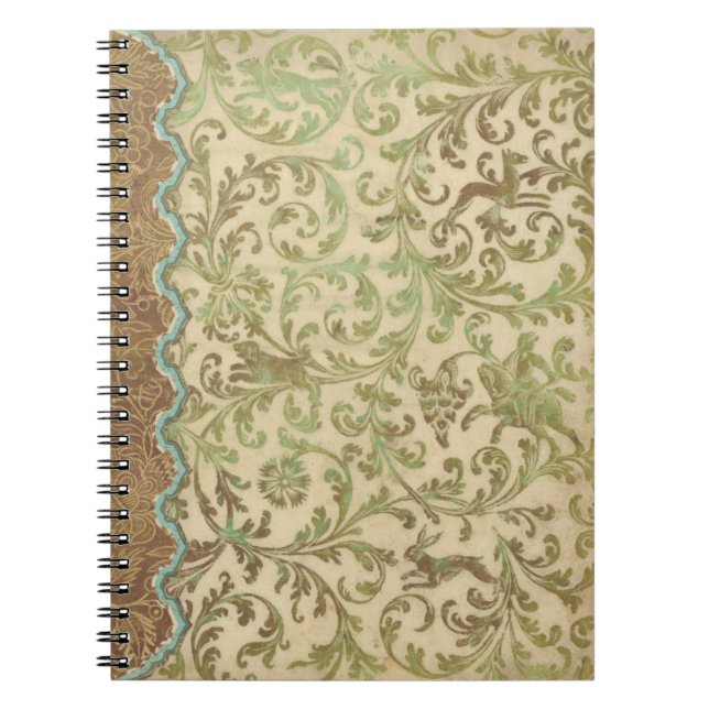 Vintage Verdigris Scroll Spiral Journal Notebook  (Front)