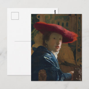 Vintage Vermeer Girl Red Hat Portrait Postcard
