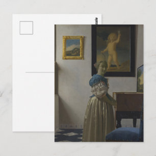 Vintage Vermeer Lady Playing Virginal Painting Postcard