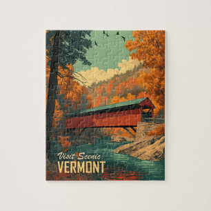 Vintage Vermont Covered Bridge Travel Jigsaw Puzzle