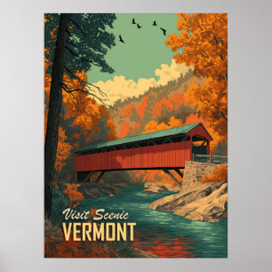 Vintage Vermont Covered Bridge Travel  Poster