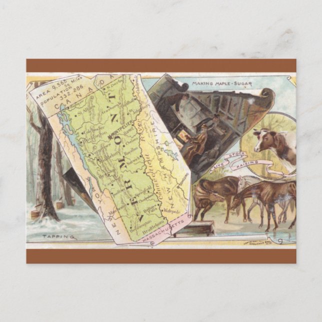 Vintage Vermont Map Postcard (Front)