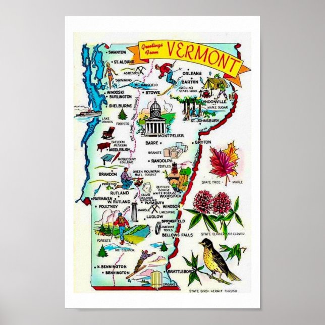 Vintage Vermont Map Print (Front)