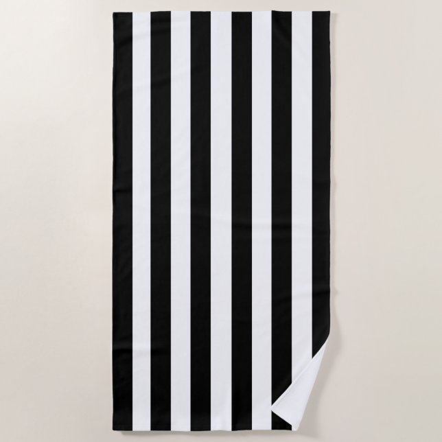 Vintage Vertical Black & White Stripes Striped Beach Towel (Front)