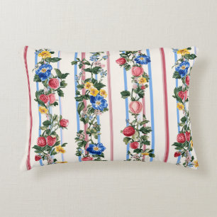 Vintage Vertical Strawberry Floral Stripe Pattern Decorative Cushion