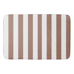 Vintage Vertical Stripes Mocha Mousse White Bath Mat