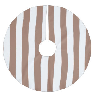 Vintage Vertical Stripes Mocha Mousse White Brushed Polyester Tree Skirt