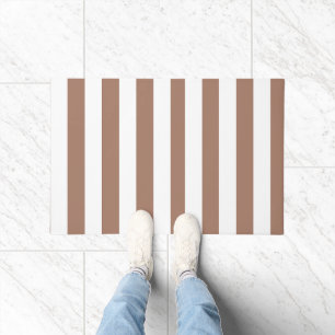 Vintage Vertical Stripes Mocha Mousse White Doormat