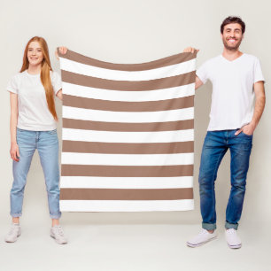 Vintage Vertical Stripes Mocha Mousse White Fleece Blanket