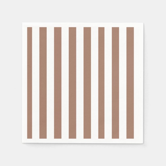 Vintage Vertical Stripes Mocha Mousse White Napkin (Front)