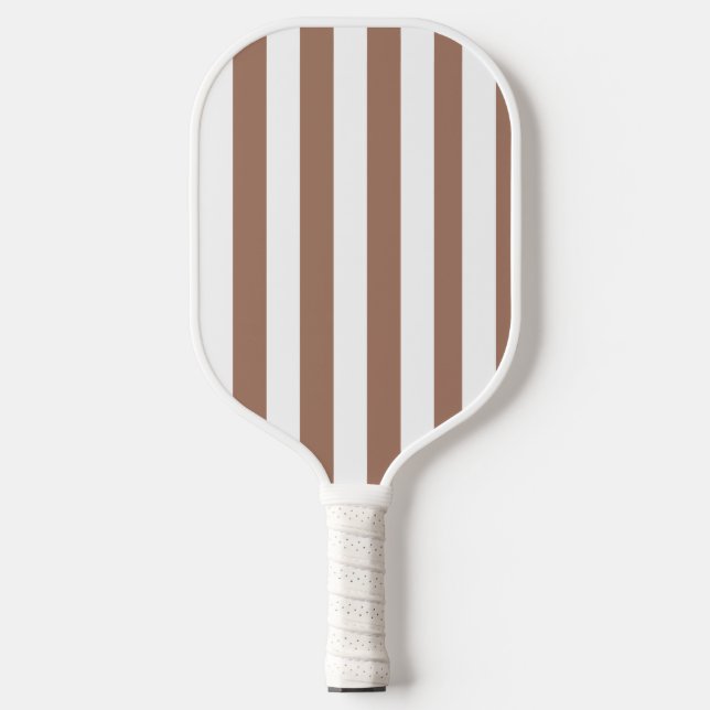 Vintage Vertical Stripes Mocha Mousse White Pickleball Paddle (Front)