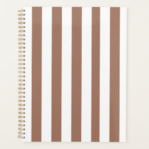 Vintage Vertical Stripes Mocha Mousse White Planner