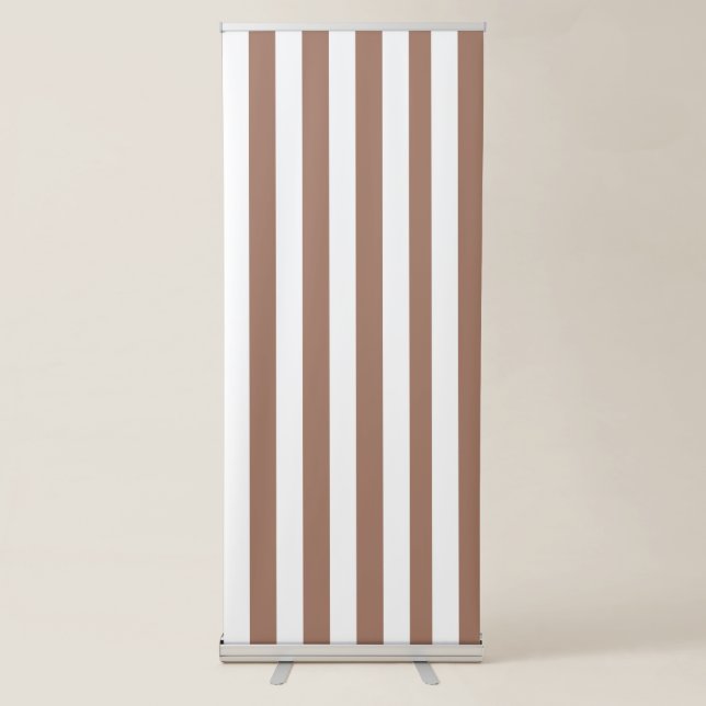 Vintage Vertical Stripes Mocha Mousse White Retractable Banner (Front)
