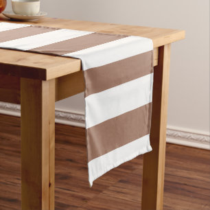 Vintage Vertical Stripes Mocha Mousse White Short Table Runner
