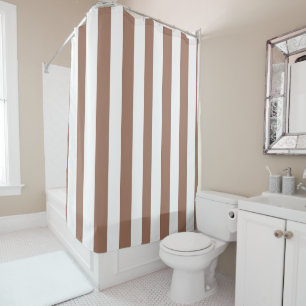 Vintage Vertical Stripes Mocha Mousse White Shower Curtain