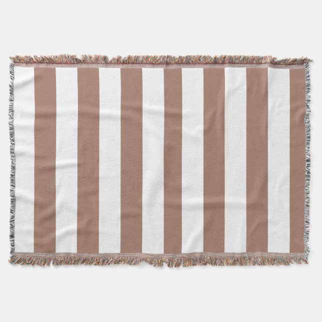 Vintage Vertical Stripes Mocha Mousse White Throw Blanket (Front)