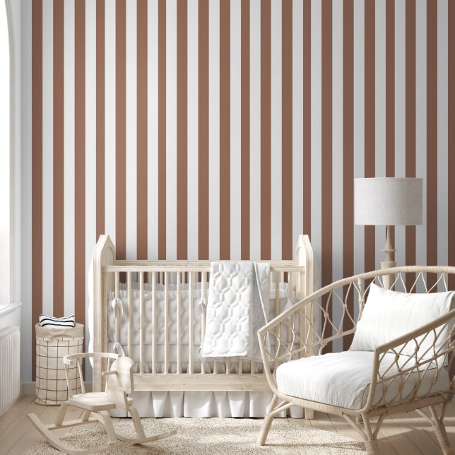 Vintage Vertical Stripes Mocha Mousse White Wallpaper (Kids)