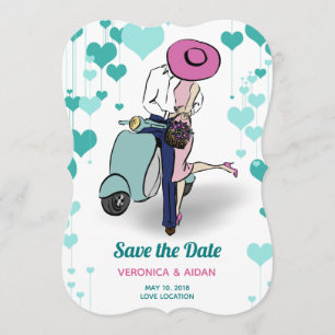 Vintage Vespa Couple Save the Date